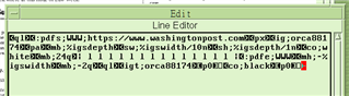 Screenshot of Trados Studio's Line Editor with a highlighted URL and placeholder text within a click box, no visible errors.