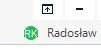 Trados Studio screenshot showing a green mark indicating an established internet connection in the upper right corner, next to the user name Radoslaw.