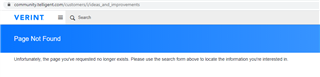 Screenshot of a 'Page Not Found' error on the Verint community website with a search bar at the top.
