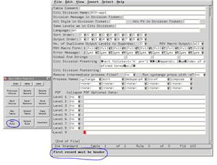 Screenshot of Trados Studio showing an error message 'First record must be header' at the bottom of the window in a status bar.