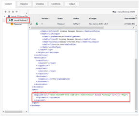 Screenshot of Trados Studio showing an XML editor with a red box highlighting an error in the code: 'catalog.xml:2:68: error: element 'topicmeta' not allowed here; expected element 'topicref' or 'topichead'.