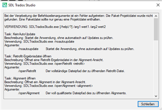 Error message in Trados Studio stating 'The package project could not be found. The project folder may have been moved or deleted.'