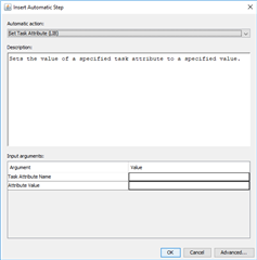 Screenshot of Trados Studio's Set Task Attribute window with empty fields for Task Attribute Name and Attribute Value.