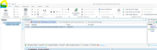 Screenshot of Trados Studio interface showing the 'Save' icon in the toolbar, with no disk symbol visible. The 'Reports' view is open with a single Word Count XML file listed, dated today.