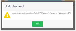 Error message in Trados Studio stating 'Undo check-out operation failed (Message: 'An error has occurred.')'.
