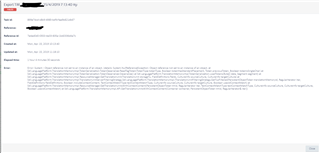 Error message displayed on Trados Studio's export Server feature, indicating a failure in re-indexing TM to TMX with a detailed exception log.