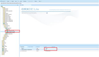 CRXDE Lite interface showing the selection of basicAuthProxyConfig with its value set to true in the sdlmantrasdlws directory.