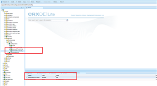 CRXDE Lite interface showing the selection of ntlmAuthProxyConfig with its value set to true in the sdlmantrasdlws directory.