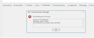 Error message in SDL Trados Business Manager stating 'Culture is not supported. Parameter name: culture 3072 (0x0c00) is an invalid culture identifier.'