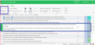 Screenshot of SDL Trados Studio 2021 interface showing the new horizontal view option in SDL Trados Live, with menu options and a sample translation project open.