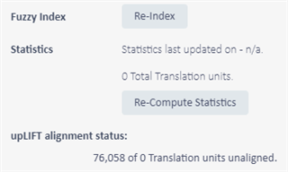 Trados Studio screenshot displaying 0 total translation units and an increased number of 76,058 translation units unaligned.