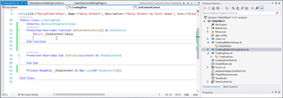 Screenshot of Trados Studio code editor showing a user's custom ViewControl code with 'Inherits UserControl Implements IUIControl' added, no visible errors or warnings.