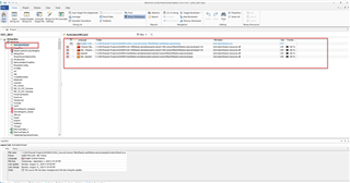 Screenshot of Trados Studio showing the 'Files' view with a list of assemblies including their folder path and file name highlighted in red.