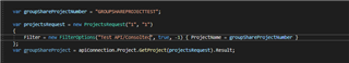 Code snippet showing the implementation of GetProject method in GroupShareKit with project name 'SAMPLEPROJECT'.