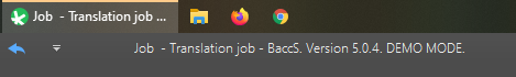 Trados Studio interface showing a job tab with the title 'Translation job - BaccS, Version 5.0.4. DEMO MODE.'