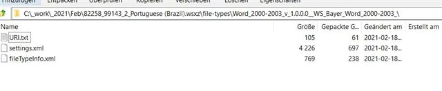 File explorer window showing a list of files within a WorldServer package, including 'URL.txt', 'settings.xml', and 'FileTypeInfo.xml'.