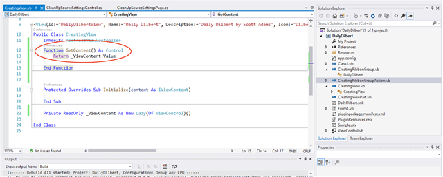 Screenshot of Trados Studio code with a function 'GetContentControl' returning 'ViewContent.Value' and highlighted to show the use of 'Control' interface in VB.net.