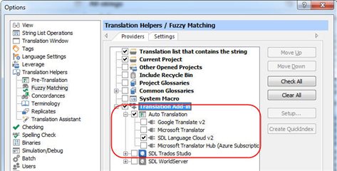 Trados Studio screenshot displaying Machine Translation providers with 'SDL Language Cloud' option highlighted.